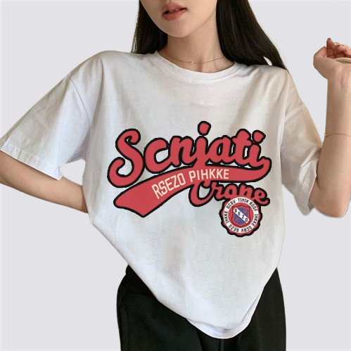 XiaoZhaiNv Kaos Atasan Oversize Wanita Red Letters Pattern Lengan Pendek A0286