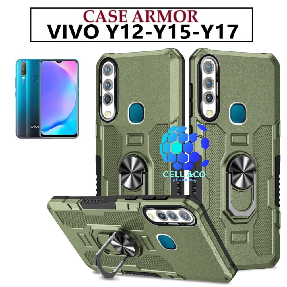 Case Armor VIVO Y12 Y15 Y17 Iring Cincin Magnetic Kesing Hp Protect kamera Premium Hard Case Standing Robot Pelindung Kamera