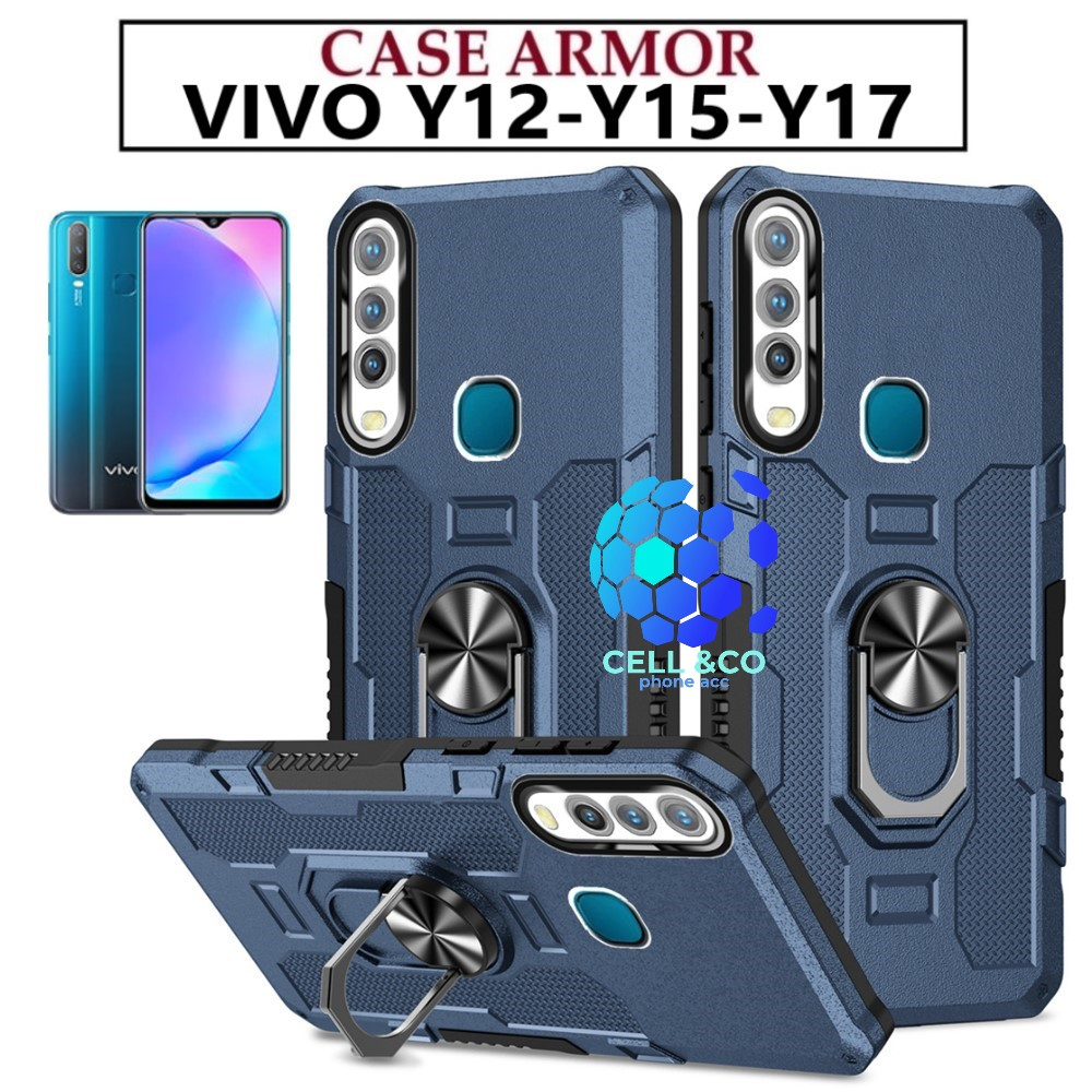 Case Armor VIVO Y12 Y15 Y17 Iring Cincin Magnetic Kesing Hp Protect kamera Premium Hard Case Standing Robot Pelindung Kamera