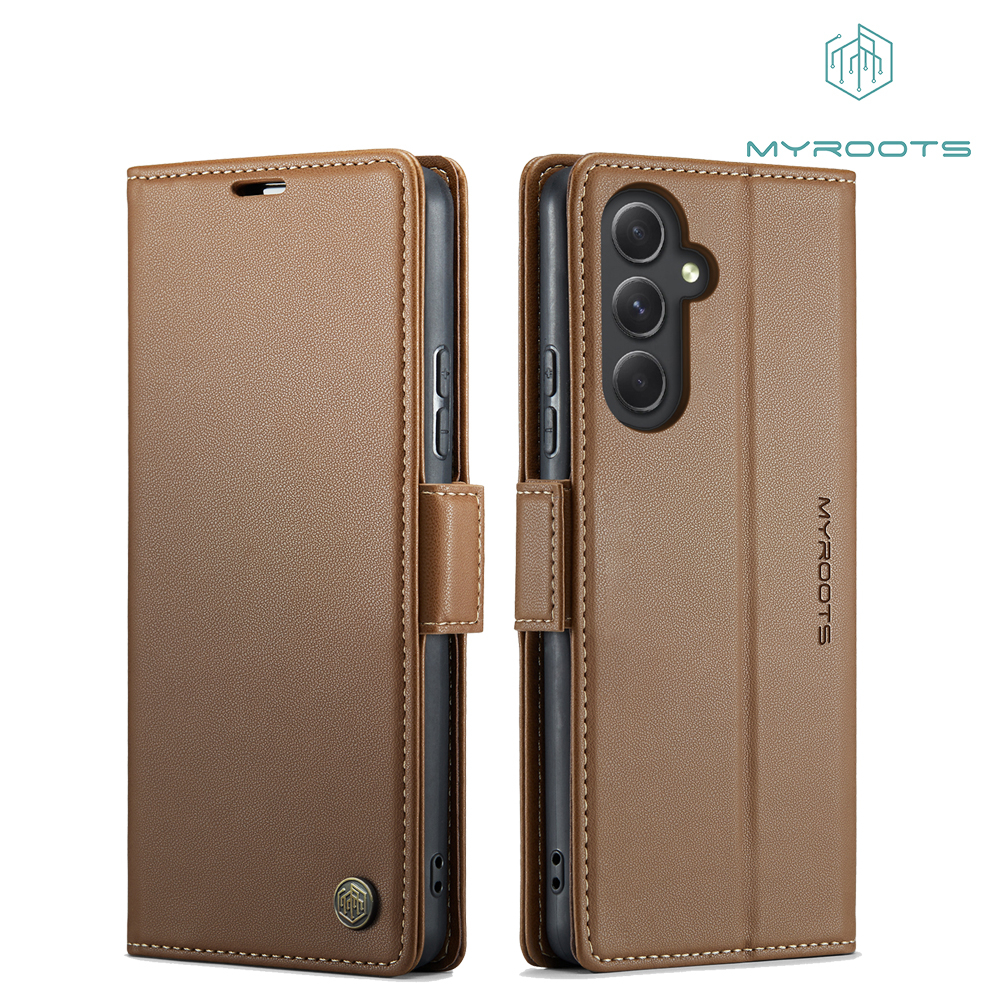 Myroots Leather Case Flip RFID Samsung For A72 A52 A52s A32 A22 4g 5g Soft TPU Lambskin Shockproof P