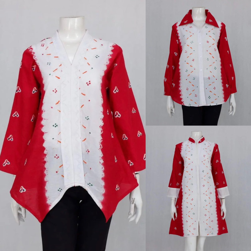NEW • BLOUSE MERAH PUTIH • ATASAN WANITA MERAH PUTIH • ATASAN WANITA BATIK JUMPUTAN MERAH PUTIH • BL