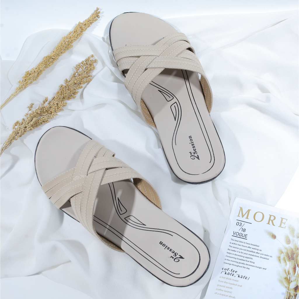 Sandal Wanita Slop Kokop Slide Sandal Flat Teplek model silang