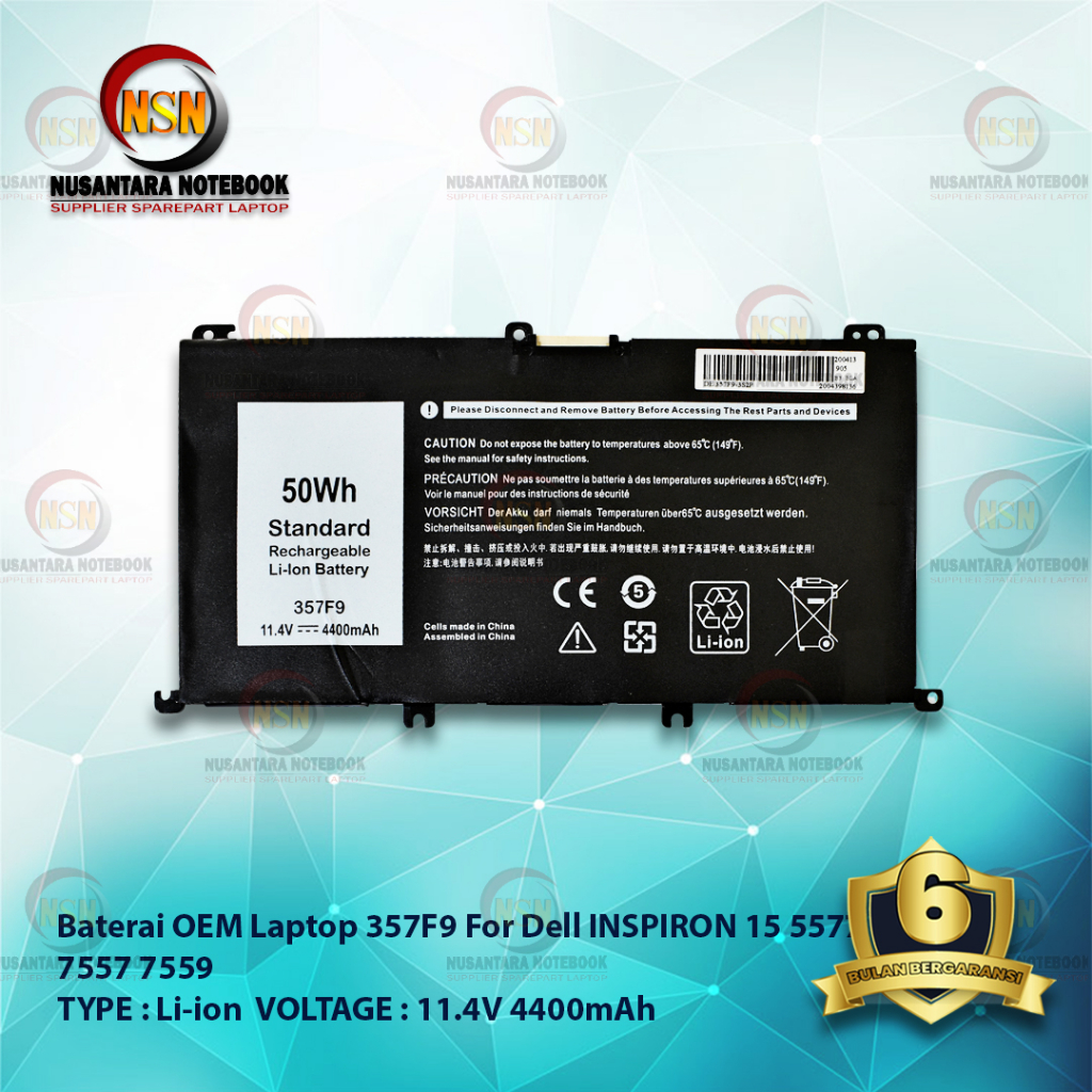 Baterai Dell OEM Inspiron 15 5577 7557 7559 357F9 11.4V 50WH 4400mAh