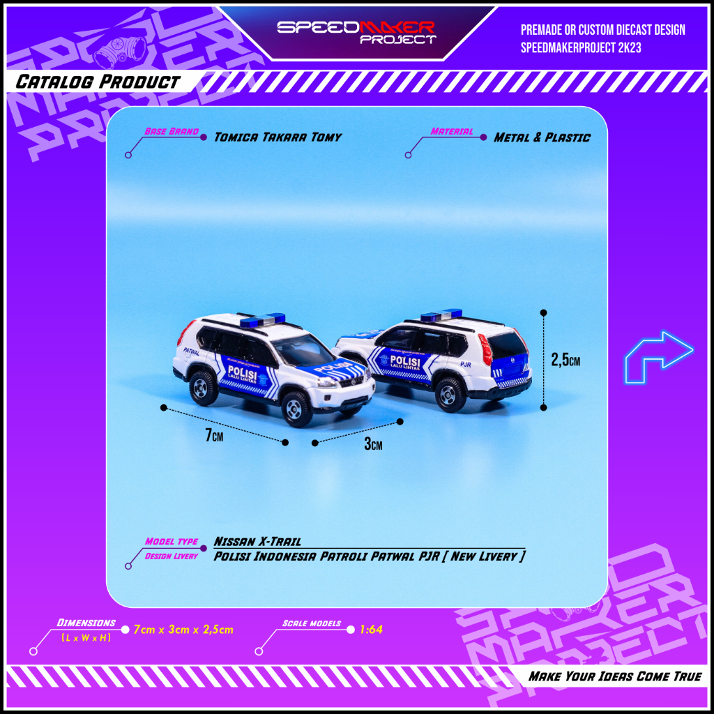 Tomica Custom Nissan X-Trail Polisi Indonesia Patroli Patwal PJR Diecast Miniatur Replika Mobil 1:64