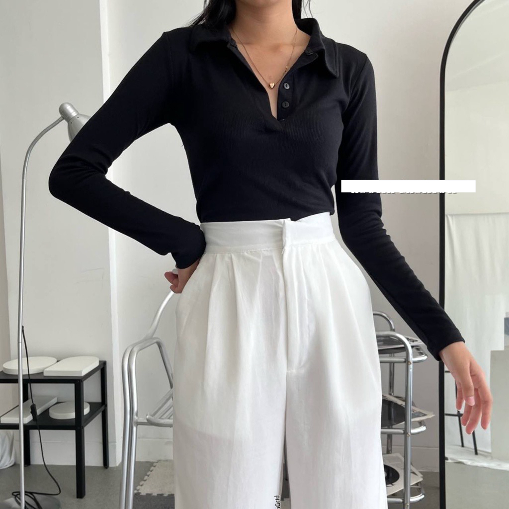 TRIVELA Calliope Top 2148 - Kaos Polo Knit - Kaos Lengan Panjang - Tara 039 NKD - Kaos Wanita Long Sleeves