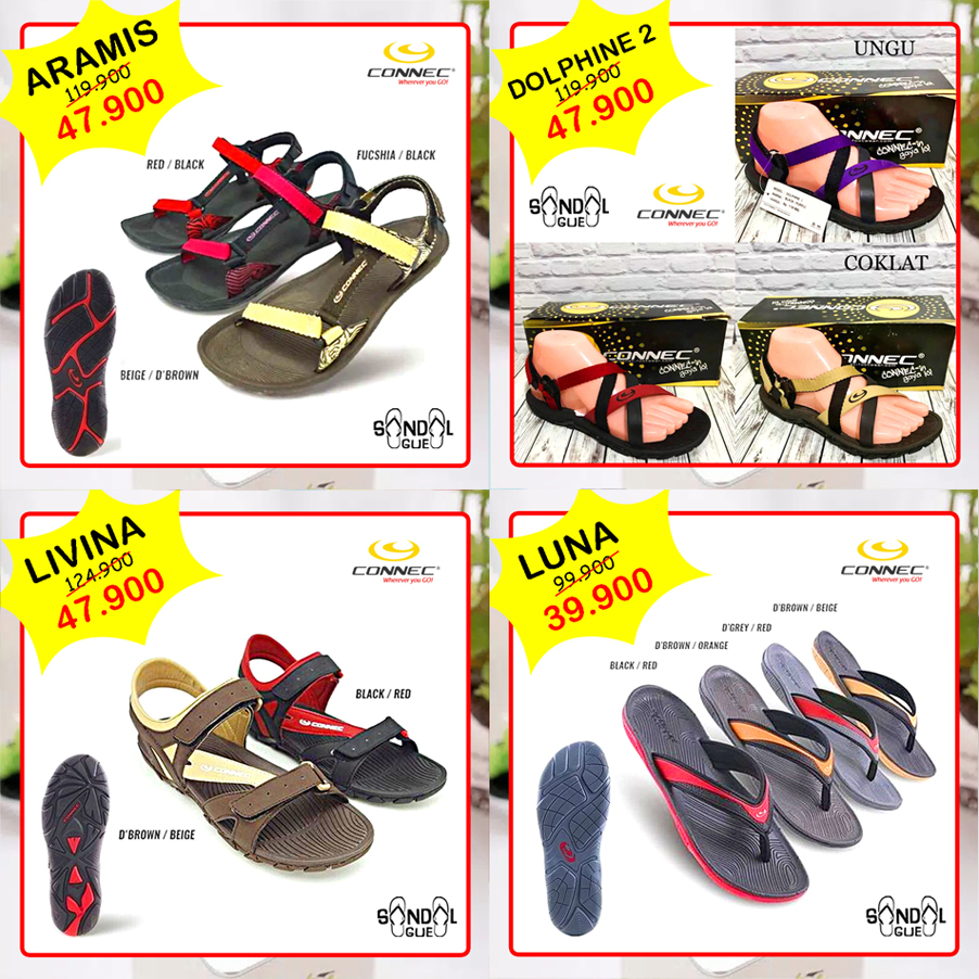 PROMO SANDAL WANITA KEKINIAN CONNEC DOLPHINE ARAMIS LUNA LIVINA 100% BARU