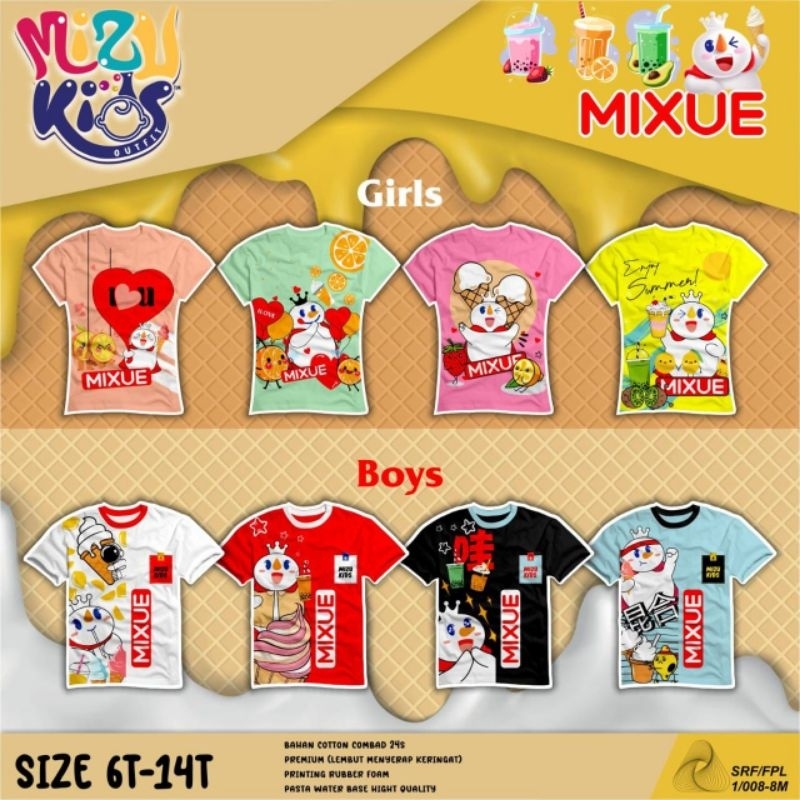 KAOS MIXUE BOYS AND GIRLS LITTLE TEEN KIDS OFFICIAL/ Kaos mizue kids mixue by little teen kids