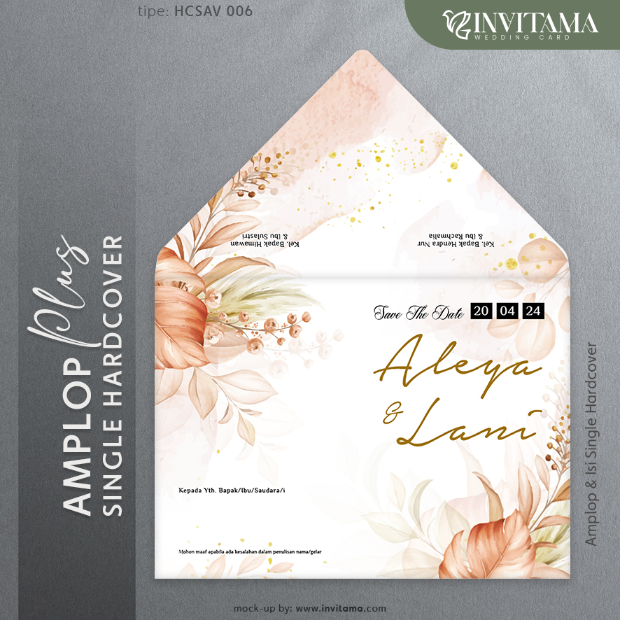 INVITAMA Undangan Pernikahan Amplop + Single Hardcover Tebal Fancy Paper Aesthetic - HCSAV 006