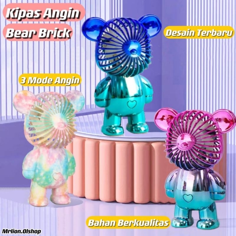 Kipas Angin Mini Portable BEAR Imut Lucu USB Charge Fan 3 Speed⭐Mrlion⭐