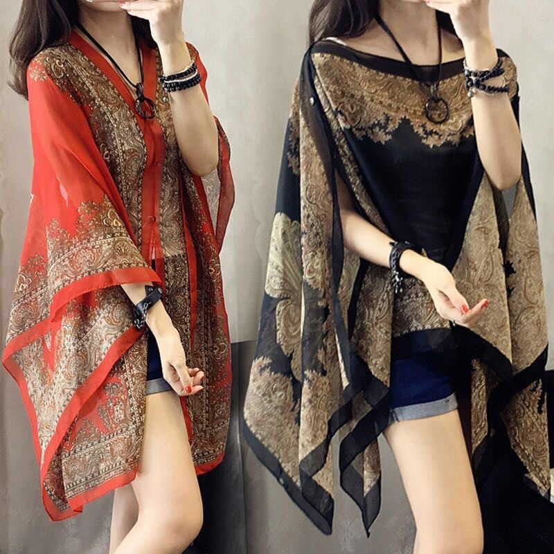 Syal Wanita Import Korea Bernapas  Selendang Fashion Sederhana Outer Scarf Anti Uv Pencetakan Premium Sutra Scarf