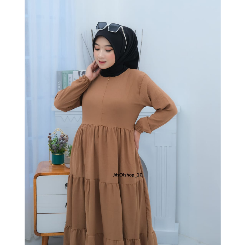 Rempel Susun Tali Bahan Crinkle Airflow / Busana Muslimah Terbaru / Gamis Wanita Terbaru