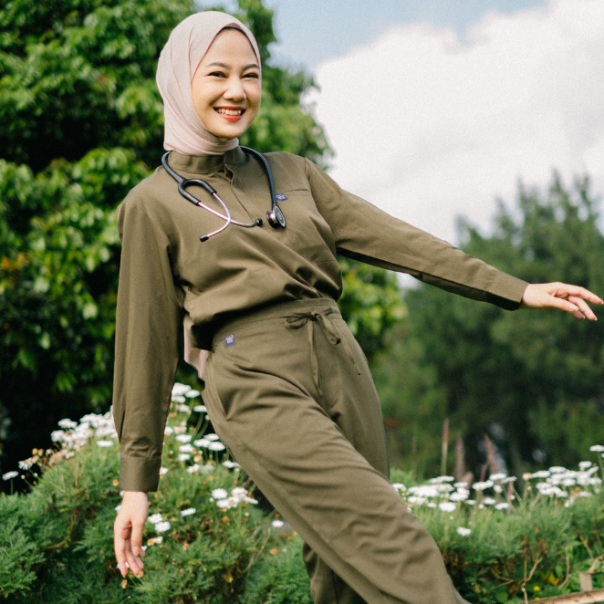Baju Jaga MANDARIN LS - OLIVE Scrubs Theatre Blues Cardinal Panjang