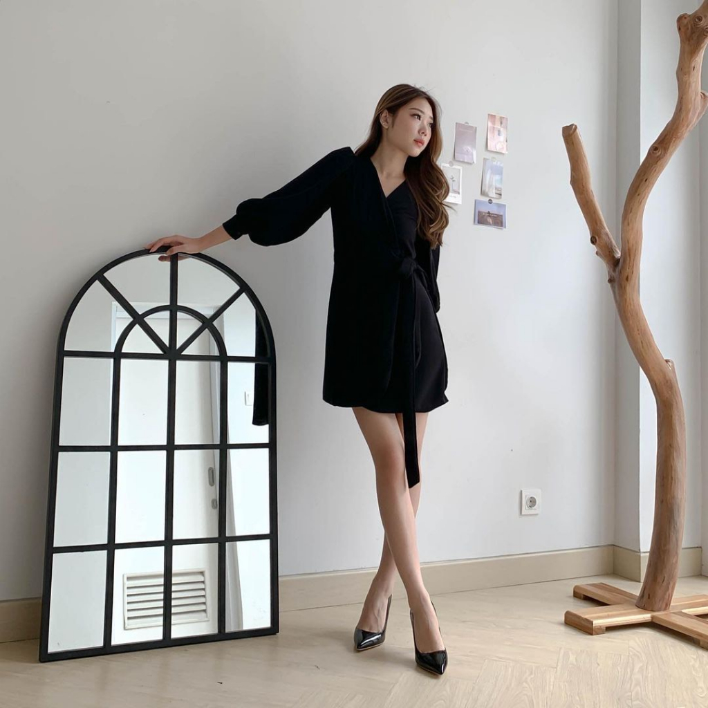 AURORA LONGSLEEVE PUFFY DRESS PREMIUM KOREA - MINI DRESS SEXY - DRESS TANGAN PANJANG - DRESS KIMONO WITH BELT - DRESS PESTA / KONDANGAN - GLAM DRESS - HADIAH / KADO ULTAH WANITA
