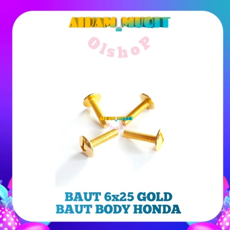 10 Pcs Baut Bodi Honda GOLD 6x25 Baut Body GOLD Baut Cover Body Honda Supra x 125 Kharisma Ukuran M 6x25