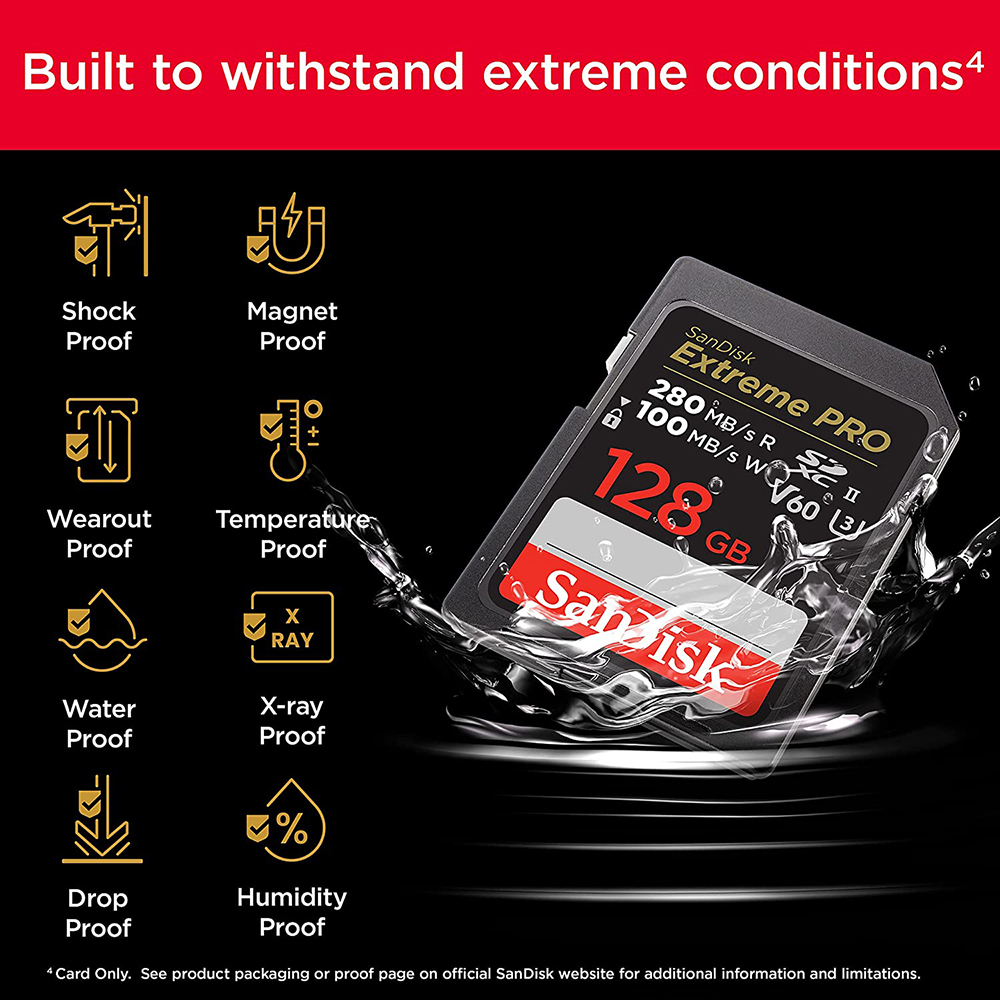 SanDisk SD Card Extreme Pro UHS-II U3 6K 280 MB/s 128GB - SDSDXEP-GN4IN - Black