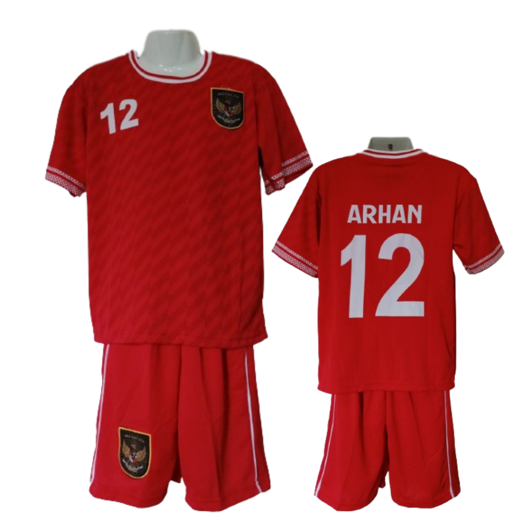 Kaos sepak bola anak jersey football klub baju atasan laki-laki t-shirt seragam outfit club olahraga kostum futsal perempuan pakaian sport grade ori apparel timnas Indonesia arhan merah