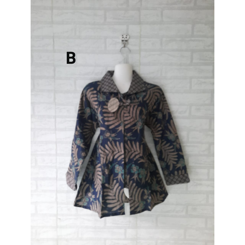 BLOUSE KERJA BATIK MODEL BOLERO TEMPEL LENGAN PANJANG