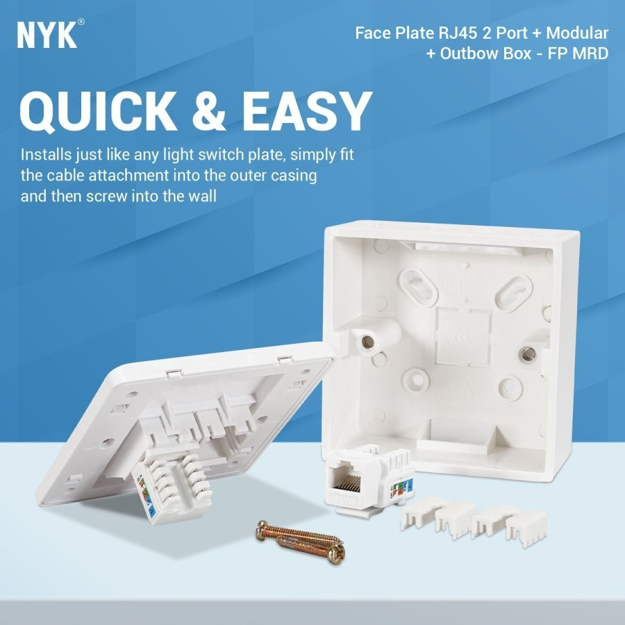 Face Plate RJ45 Lan 2 Port NYK + Modular + Outbow Box - FP MRD 1 Set