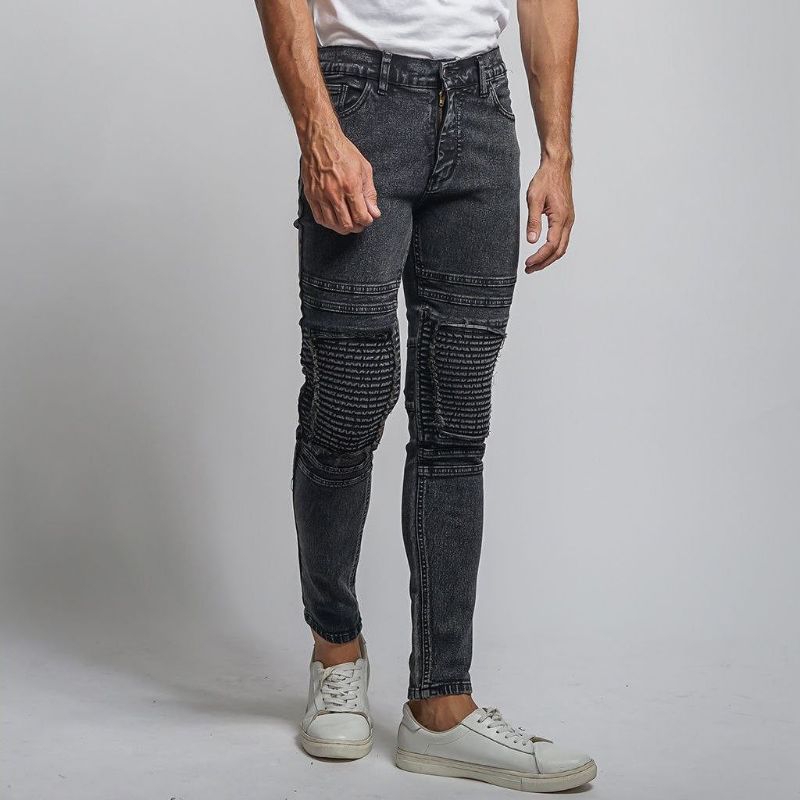 Celana Jeans Biker Riders Pria Skinny Jeans Panjang Polos Sobek Popol