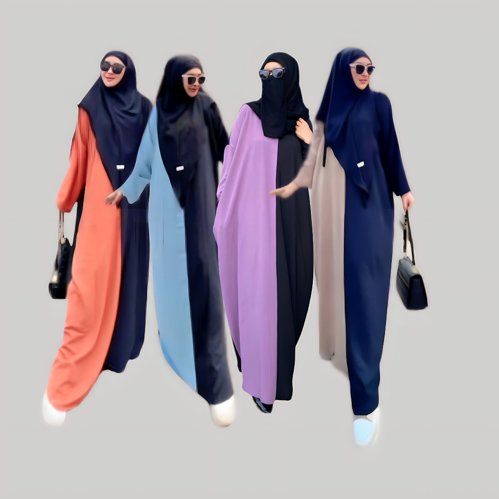 Abaya nazira gamis crinkle airflow polos kombinasi 2 warna kaftan basic turkey turki
