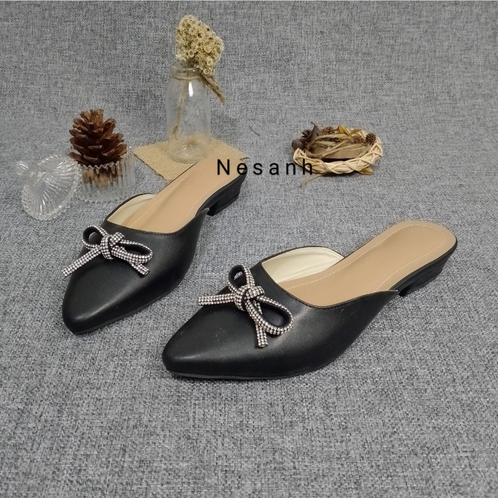 NESANH - METHA Sepatu Sandal Mules Wanita Slip On Pita Permata