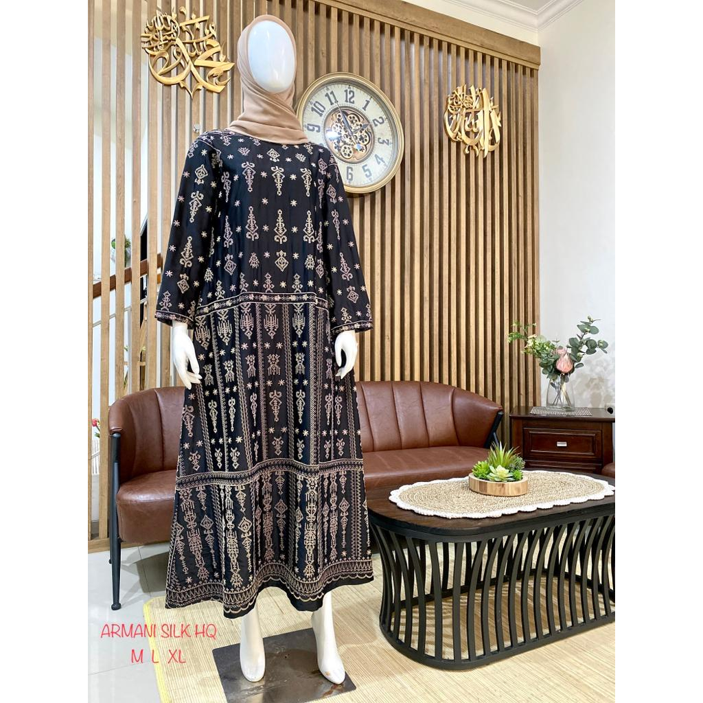 gamis silk armany armani silky premium bordir strimin ori Kamari