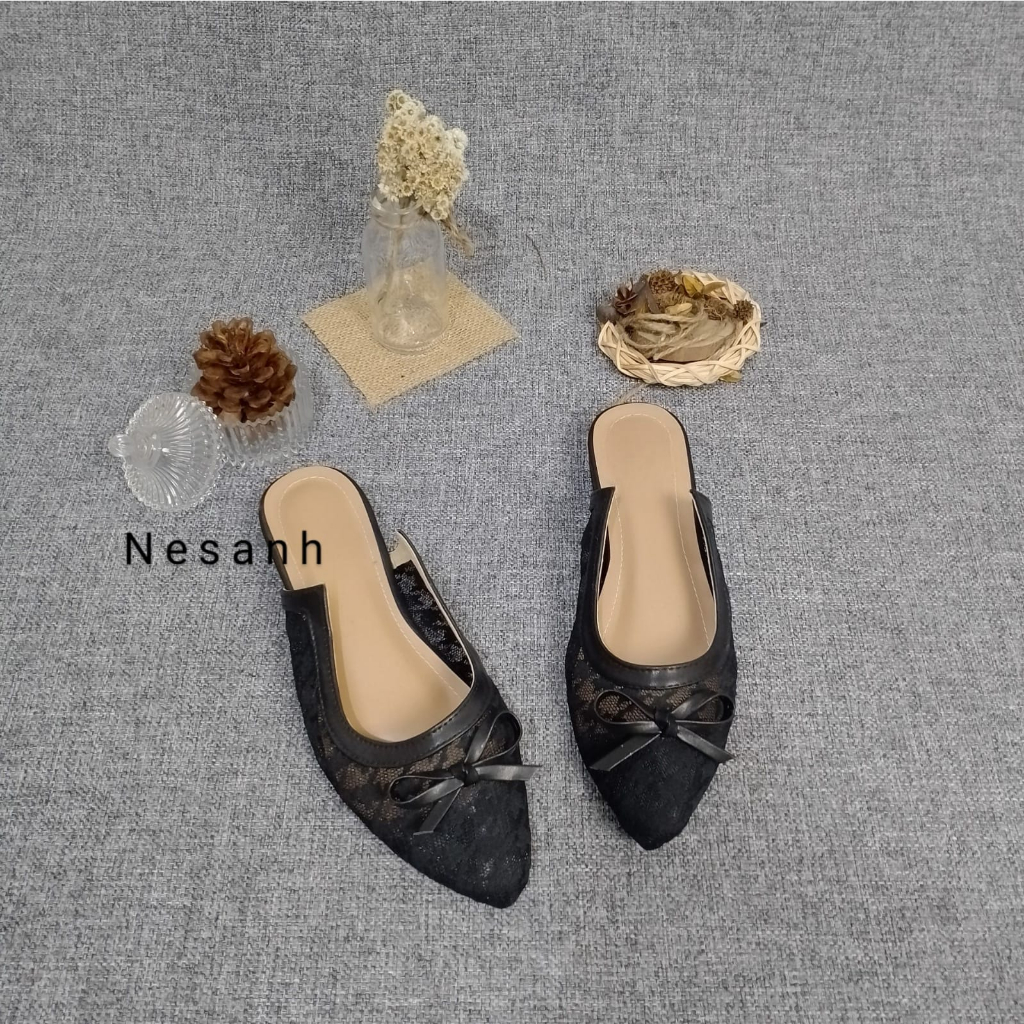 NESANH - SANDRA Sepatu Mules Slip On Wanita Bahan Brukat