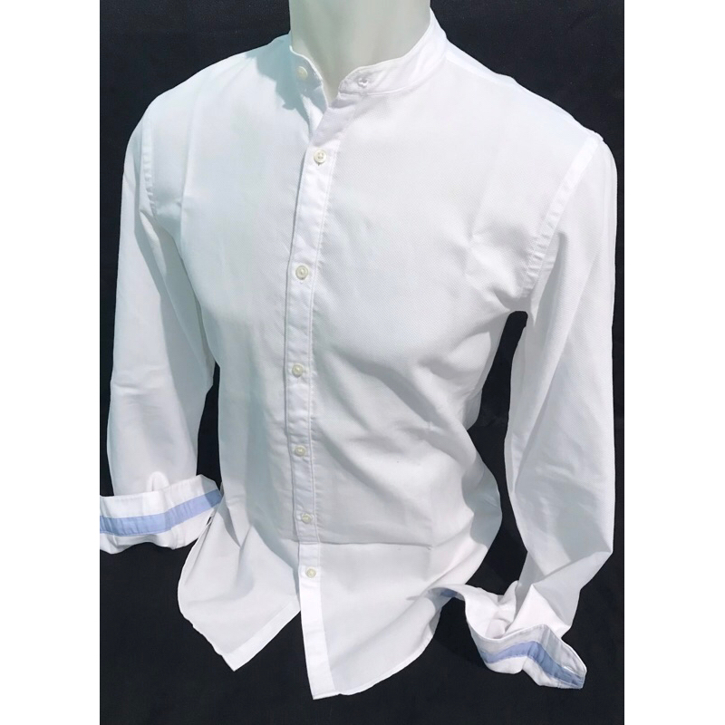 Kemeja putih kerah sanghai lengan panjang Zara man size M slim