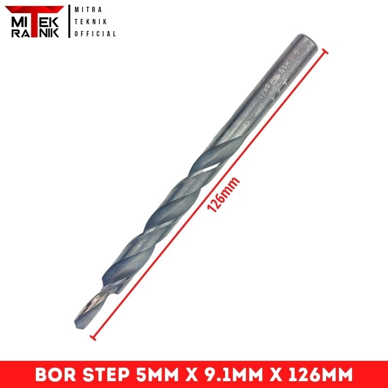 Mata Bor Step 5mm x 9.1mm Panjang 126mm Bor Besi HSS