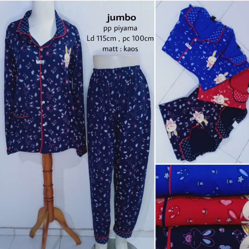 Baju Tidur Wanita Piyama Panjang Size Jumbo Bahan Kaos Busui Friendly
