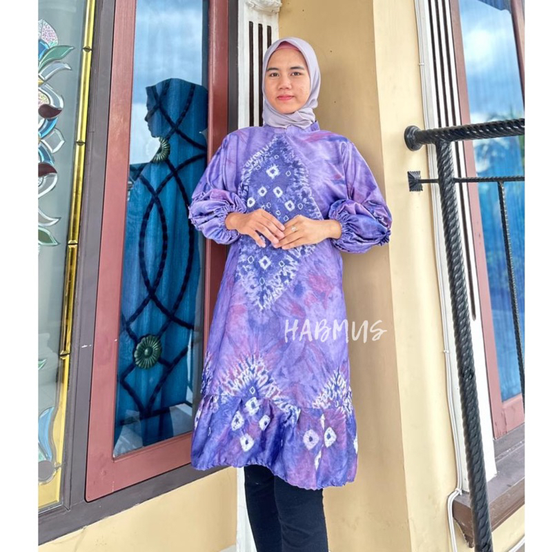 tunik / atasan kerja jumputan palembang asli handmade sutra silk