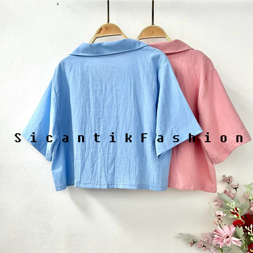 Kemeja Wanita Crop Top Polos Linen Angel Premium / Crop Shirt