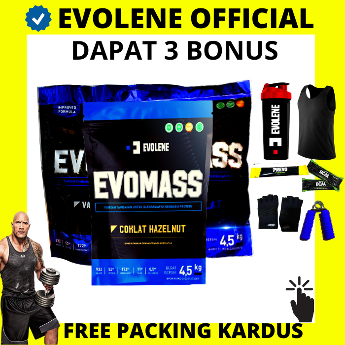 EVO MASS GAINER EVOMASS 10 LBS EVOLENE BPOM HALAL 10LBS 10LB LB 4.5 KG 4.5KG KILO GRAM 4,5 4,5KG ++ EVOMAS MAS GAIN BERAT BADAN COKLAT / HAZELNUT SUSU PROTEIN PRO VANILA ICE CREAM VANILLA PENGGEMUK