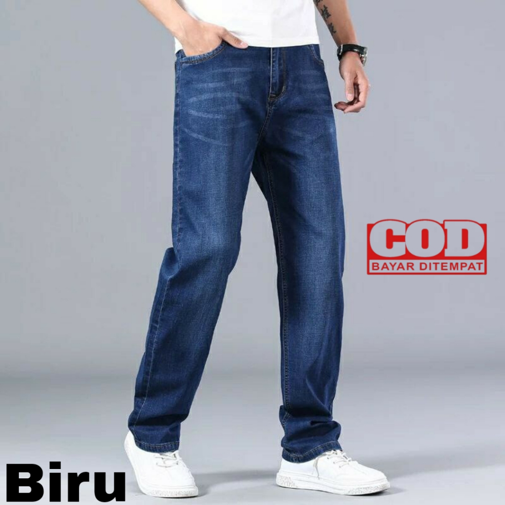 Celana Jeans || Celana Jeans Pria|| Celana Jeans Laki Laki|| Celana Jeans Pria Kekinian|| Celana Jeans Kulot|| Celana Jeans Pria Reguler Fit Ukuran Standart 28-38 Birumuda Biru Garment Hitam|| Celana Panjang Jeans Pria|| Celana Panjang Jeans Laki Laki||