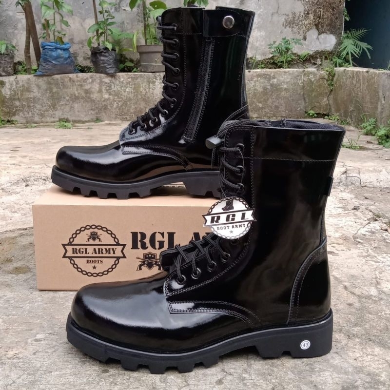 SEPATU PDL KULIT SAPI ASLI MENGKILAP MERK RGL SEPATU PDL DINAS LAPANGAN UNTUK TNI POLRI SECURITY SATPAM