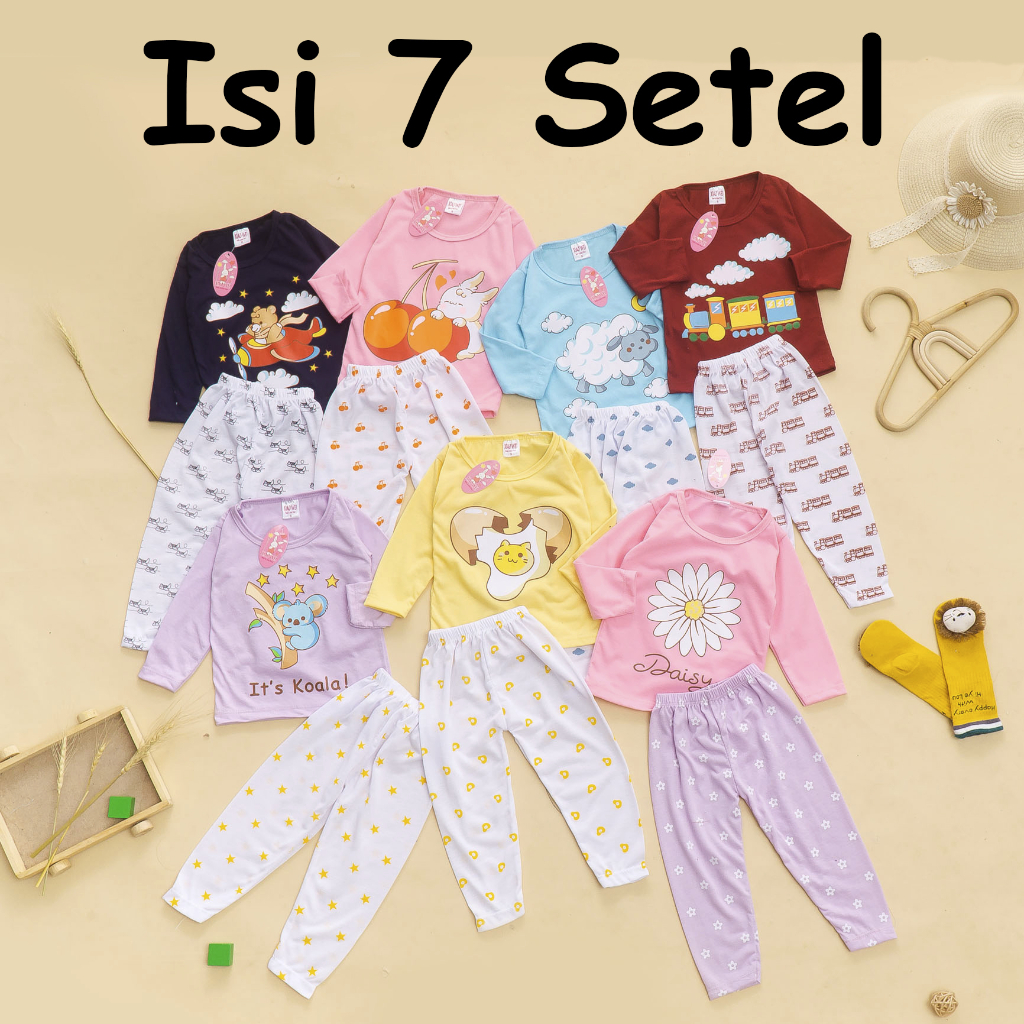 (ISI 7 SETEL) Setelan Anak &amp; Bayi Piyama Tidur / Baju Anak Anak Unisex 0 - 4 Tahun