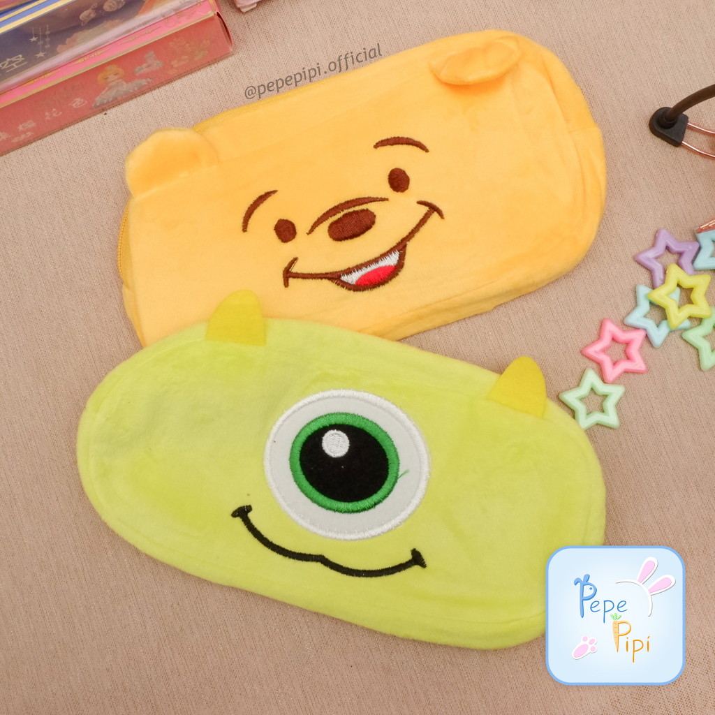 Kotak Pensil Plushy Pooh &amp; Mike Wazowski Tempat Pensil Wadah Pensil Kostak Pouch makeup Kosmetik  Monsters, Inc. Winnie-the-Pooh