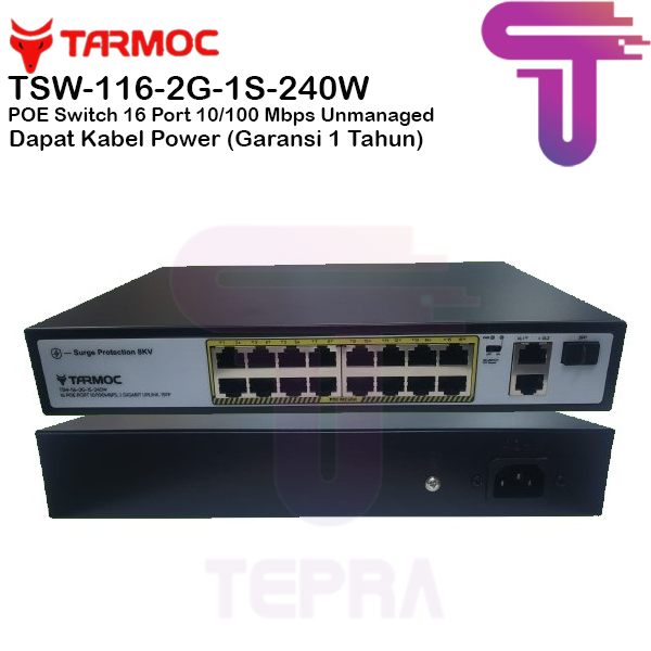 Tarmoc TSW-116-2G-1S-240W | 16 Port 10/100 POE 802.3af/at 1 SFP Switch