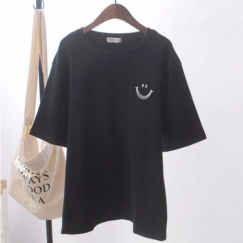 018 Atasan Wanita Kaos Lengan Pendek - Kaos Wanita T-shirt Korean Style Motif Smile Longgar Big Size