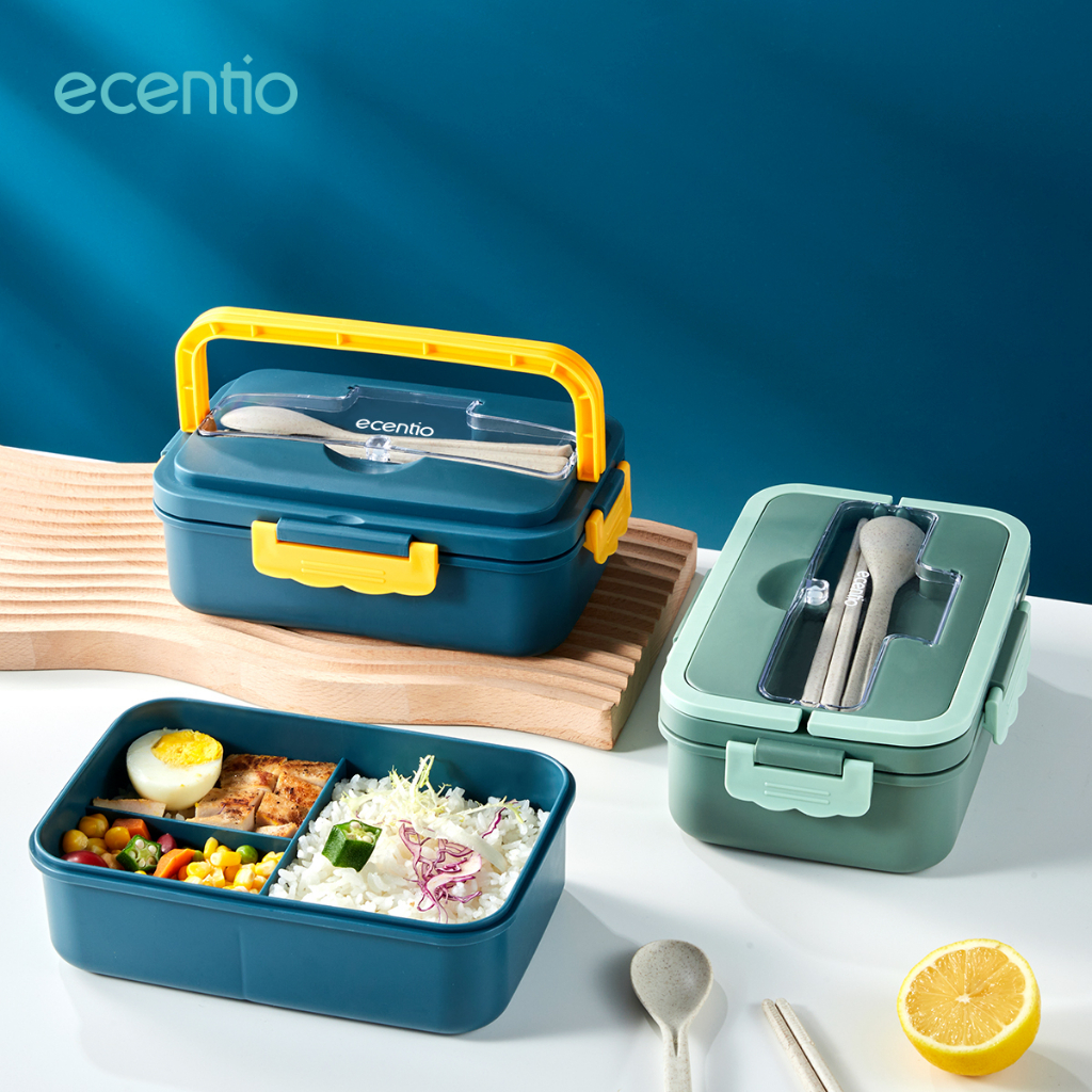 ecentio &amp; FOODI 2/3/4 Sekat 1000ml/1100ml Kotak Makan Set anak Lunch box+anak cangkir 500ml/Lunch Box Set 2/3/4 Grid Kotak Bekal Makan Botol Minum Free Sendok/tempat makan anak/Tempat Makanan anak kecil BPA free/Home &amp; Living/Kitchenware/Food Storage