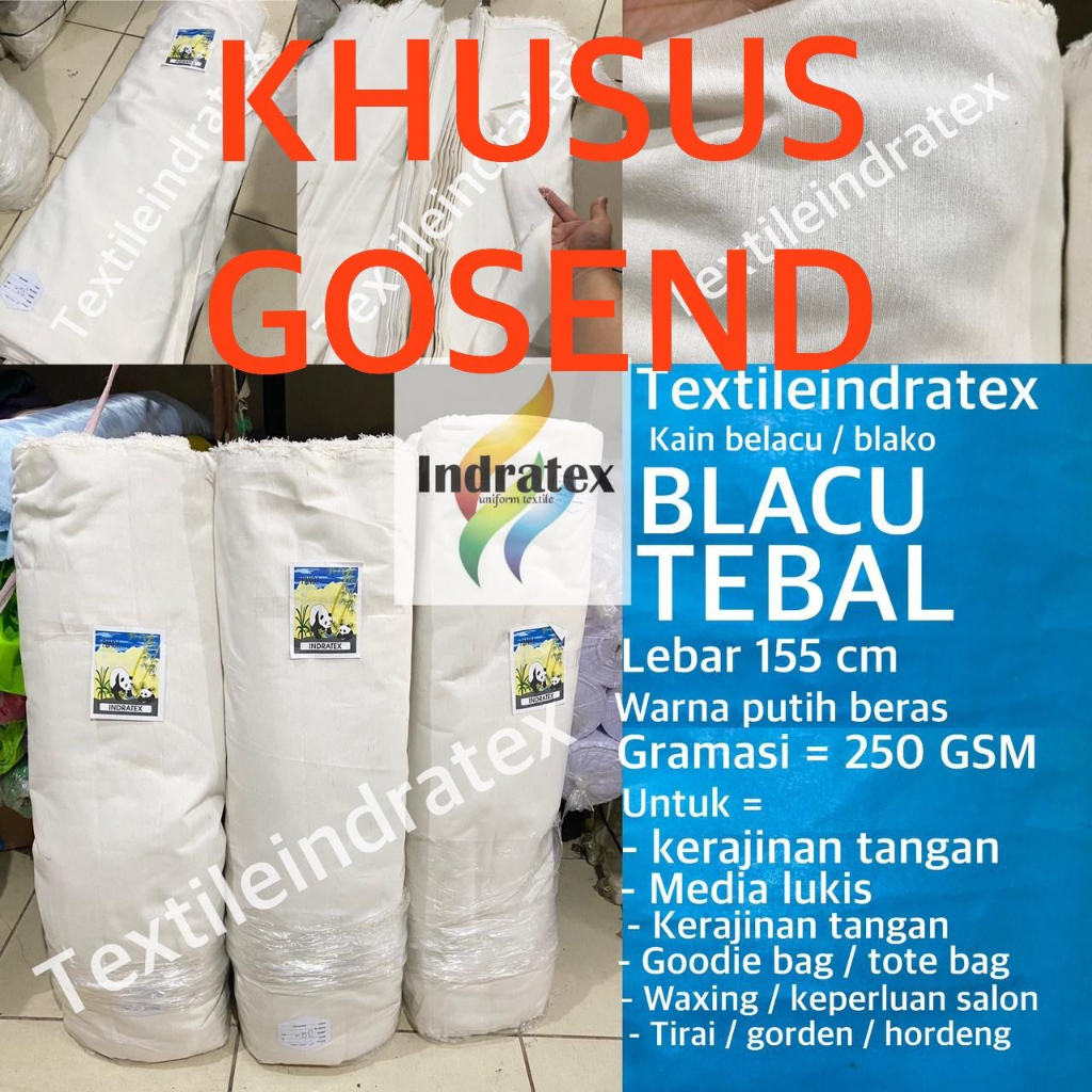 ( KHUSUS GOSEND per 1 roll ) Kain BLACU BELACU TEBAL putih polos lebar 155 cm CALICO FABRIC bahan sulam waxing saring kopi tote goodie bag tirai hordeng kanvas lukis CRAFT embroidery