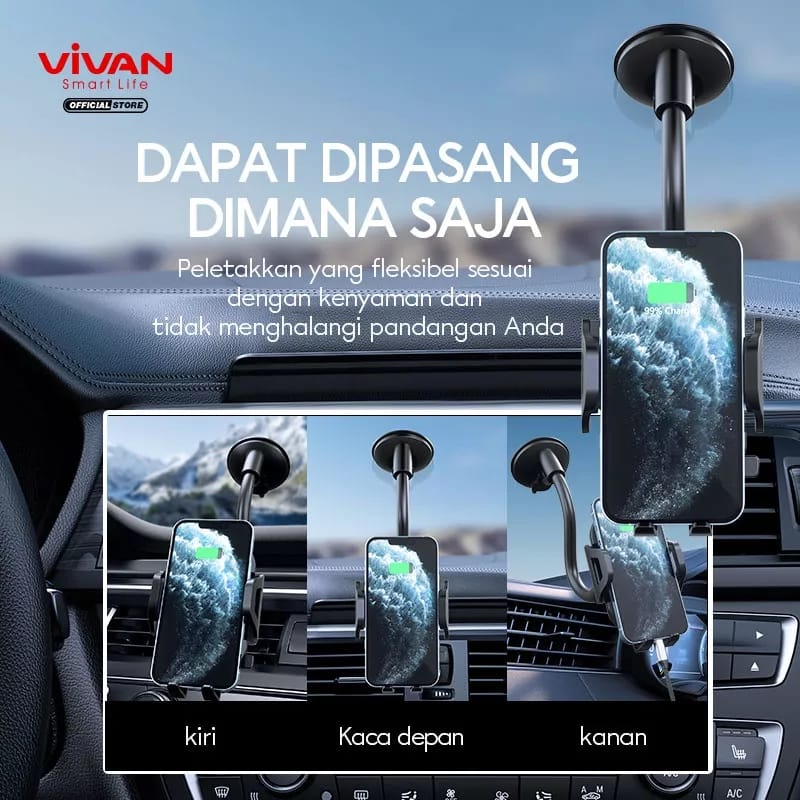 VIVAN Car Holder Universal CHS11 Automatic Lock 360°Alumunium Tube Untuk Ponsel 4.0 inch - 6.5 inch