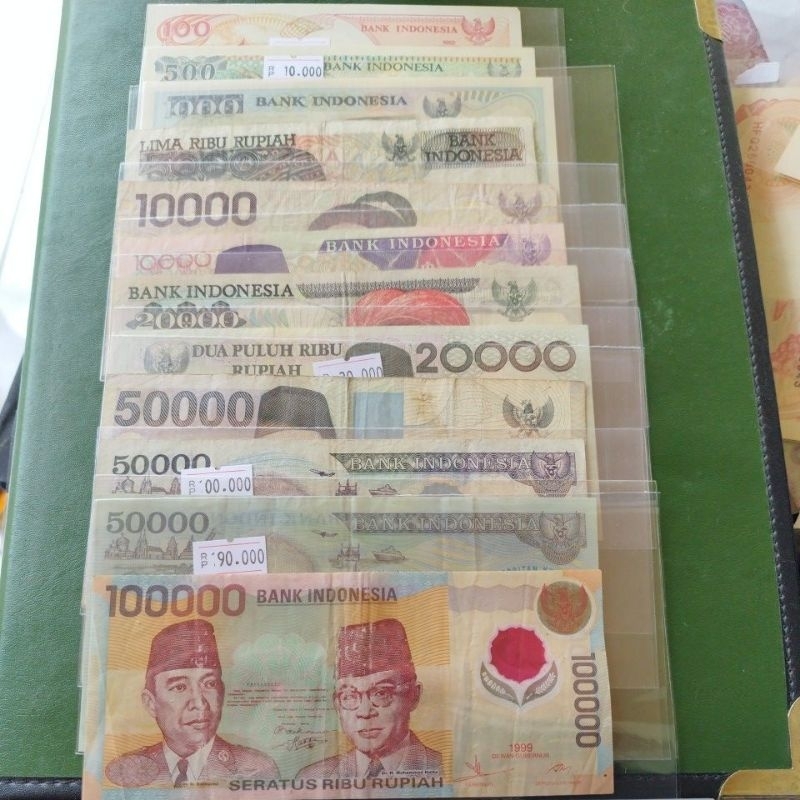 Set Lengkap Uang Kuno Indonesia Tahun 1990 an Dari 100 Rupiah Sampai 100.000 Rupiah Bonus Koin 25 Rupiah - 1000 Rupiah