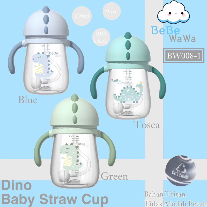 BeBeWaWa Dino Baby Straw Cup - Tritan Straw Cup - Botol Minum Bayi &amp; Anak PROMO SEN