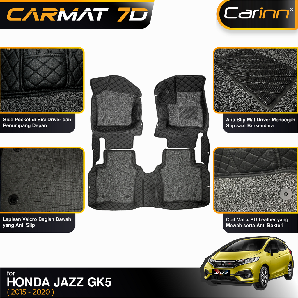 Carinn Karpet Mobil Honda Jazz GK5 2015-2020 7D Premium Carmat Diamond Black + Koil Carpet