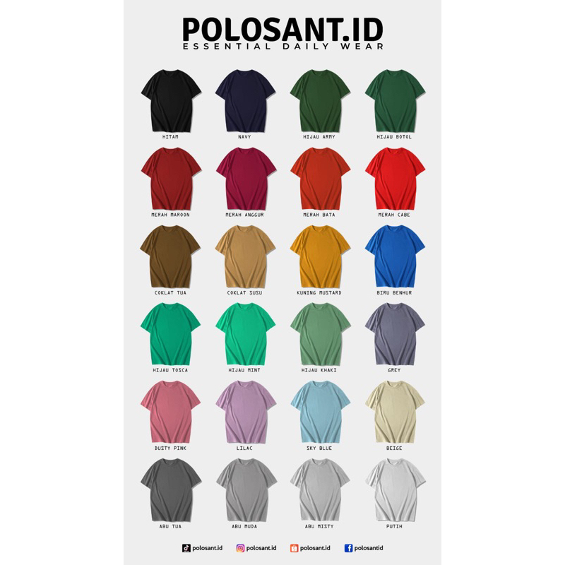 [COD] Kaos Polos Cotton Combed 24s Premium Lengan Pendek Unisex Cewek Cowok Pakaian Oblong Katun Original POLOSANT.ID