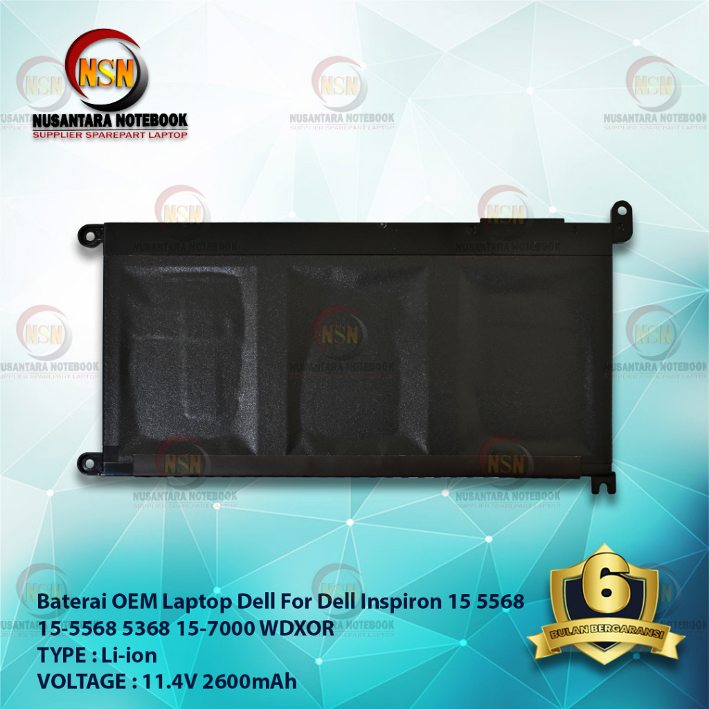 Baterai Dell OEM Inspiron WDXOR WDX0R 15 5568 15-5568 13-368 5368 11.4V 2600mAh