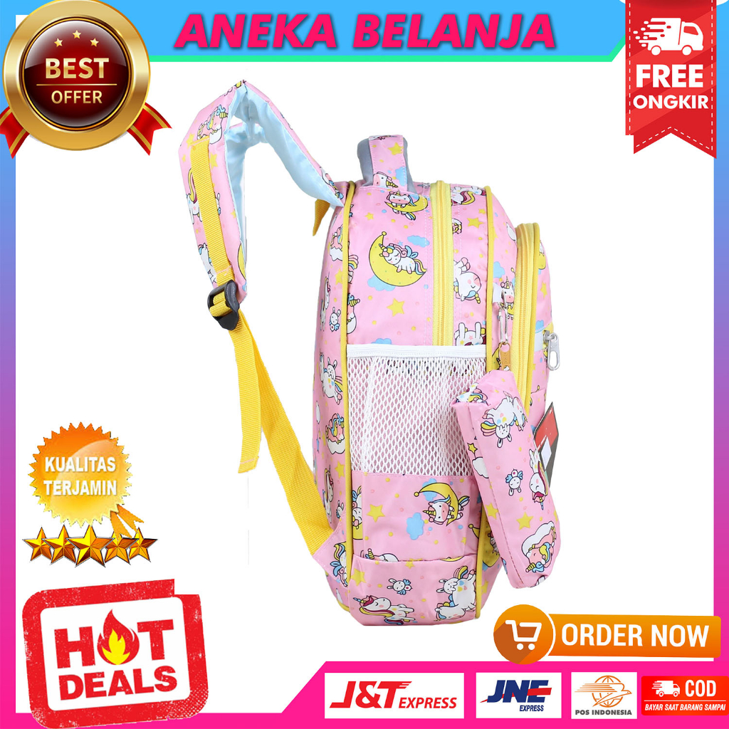 Tas Ransel Sekolah Anak Perempuan Motif Cahaya Pony Bulan Pink Terbaru Backpack Anak Cewek Impor TK SD SMP Bonus Raincover Dan Tempat Pensil Murah Tas Gendong Anak Ngaji LES Trendy Korean Style Bahan Tebal Kuat Berkualitas Tas Anak Fashionable Kekinian