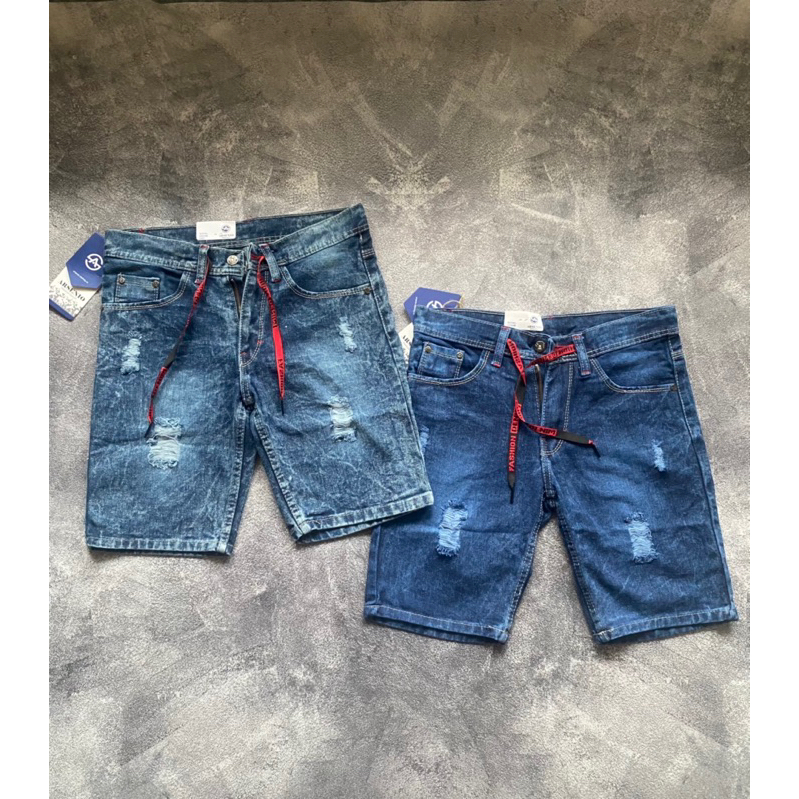 Celana Jeans Pendek Pria Sepan Sobek Ripped Jeans Premium Distro Bawahan Pendek Snow Wash Cowok Milu