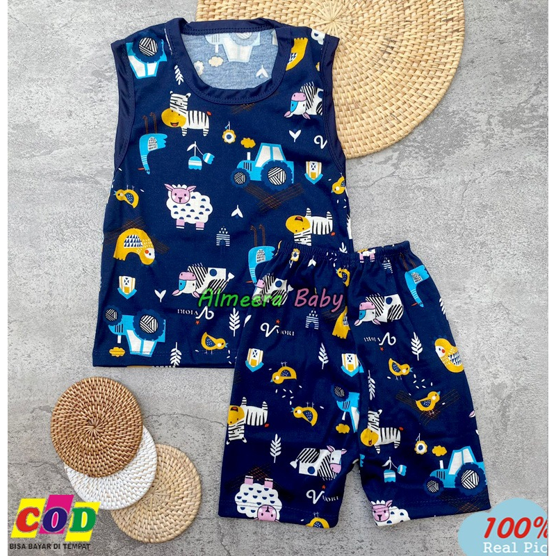 Setelan Baju Bayi Laki Laki Perempuan Setelan Singlet Celana Pendek Motif Printing Sheep Usia 3-12 Bulan Almeera Baby and Kids